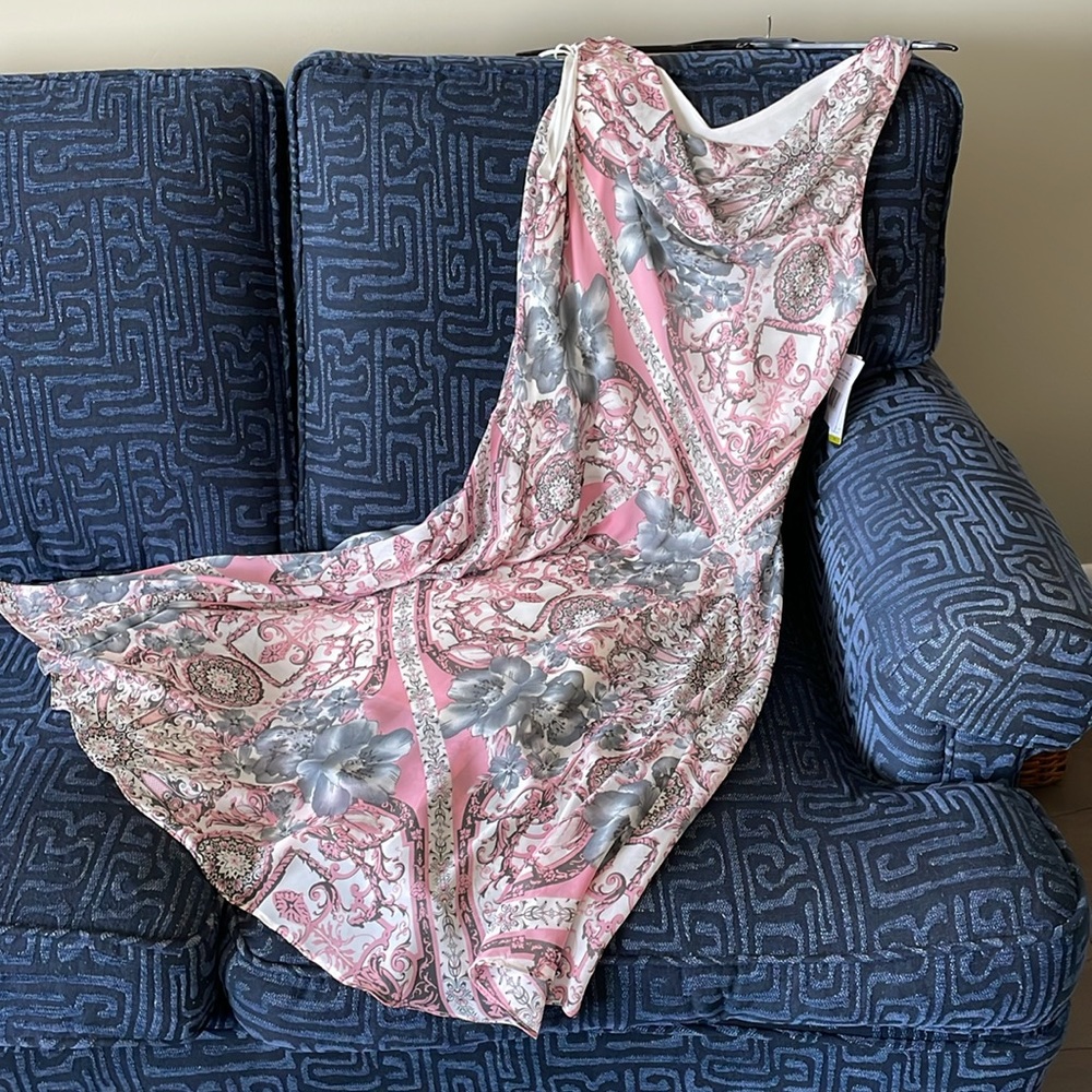 SLEEVELESS DRESS PINK GRAY COWL NECK NWT